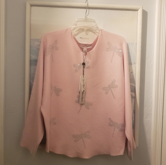 Catherine Malandrino Dolman Sleeve Embellished Pink Sweater Top Size L - Picture 1 of 10